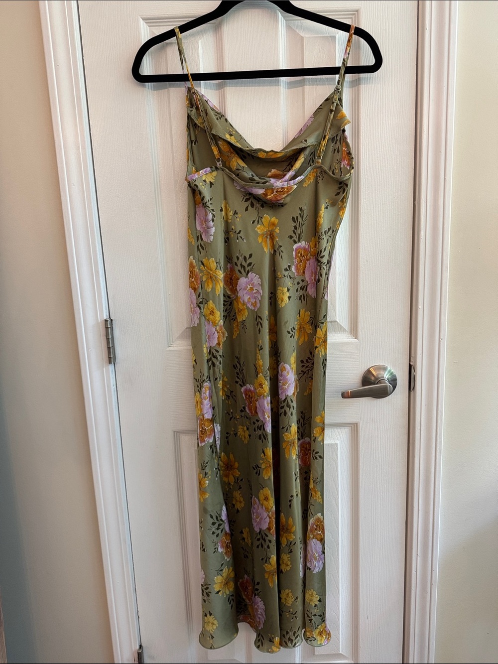 BEBE Floral Satin Midi Slip Dress Green Size Medium - Picture 5 of 7